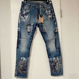 Please Denim Stylish Distressed Jeans with Metallic Accents Size XS